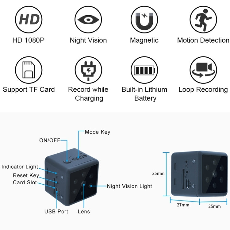 MD25 1080P Wearable Smart HD Camera Wireless Sport Camera, Support Infrared Night Vision / Motion Detection / TF Card, MD25 MD25 1080P Wearable Smart HD Camera Wireless Sport Camera, Support Infrared Night Vision / Motion Detection / TF Card, MD25